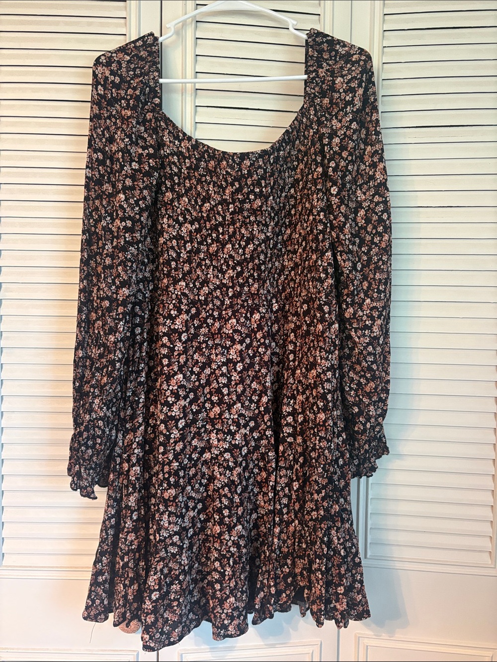 Floral Square-Neck Long Sleeve Dress